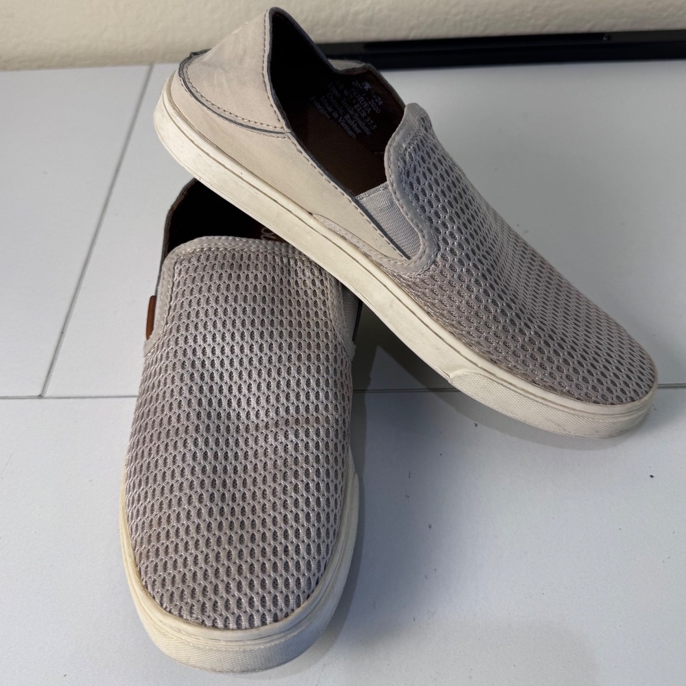 OluKai Pehuea Mesh Slip On Shoes Womens 7.5 Tan Beige Breathable Casual Sneakers